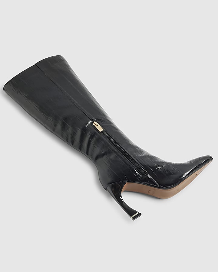 Black Flared Knee High Boots