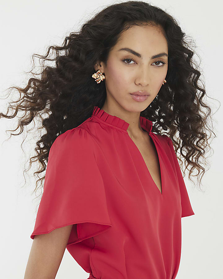 Red Belted Fluted Mini Dress