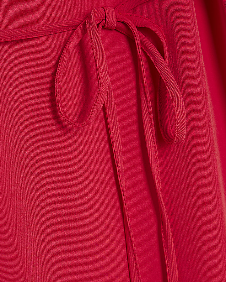 Red Belted Fluted Mini Dress