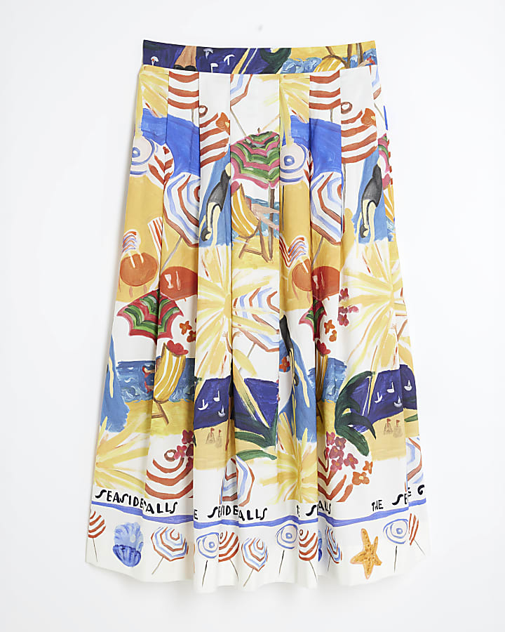Multi Colour Graphic Print Prom Skirt