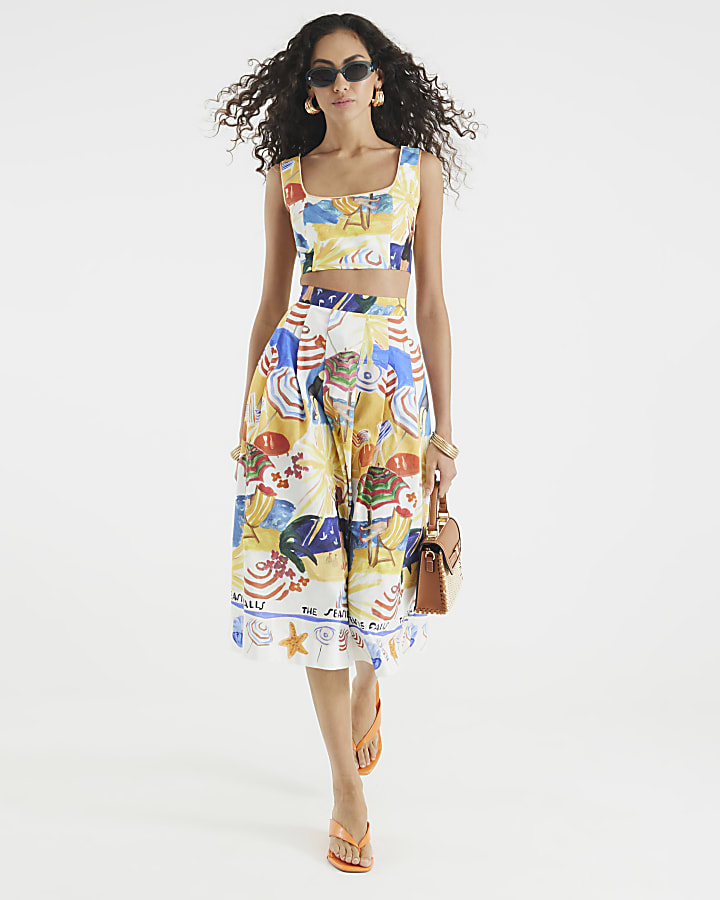 Multi Colour Graphic Print Prom Skirt