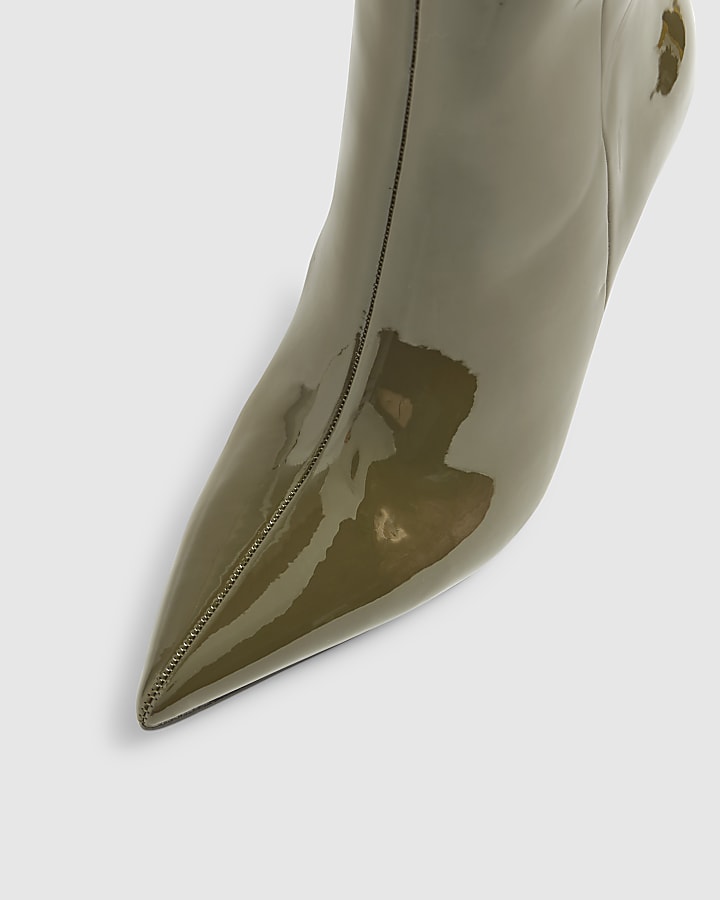 Green Patent Skinny Heel Knee High Boots