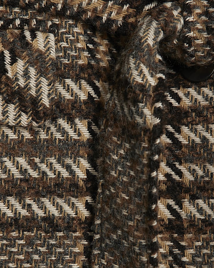 Brown Faux Fur Collar Check Wrap Coat