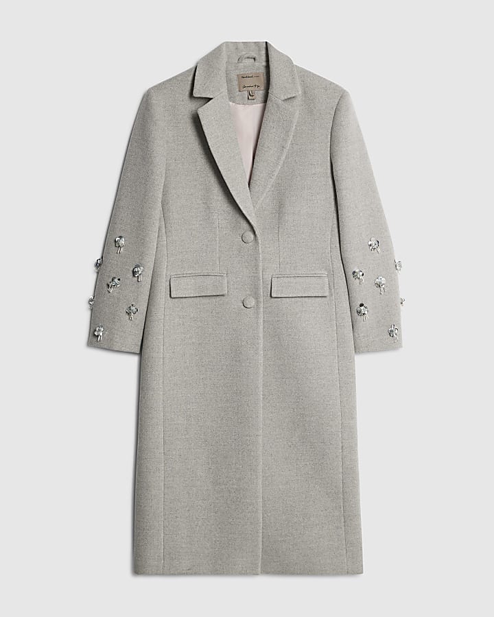 Grey 3D Flower Embellished Coat