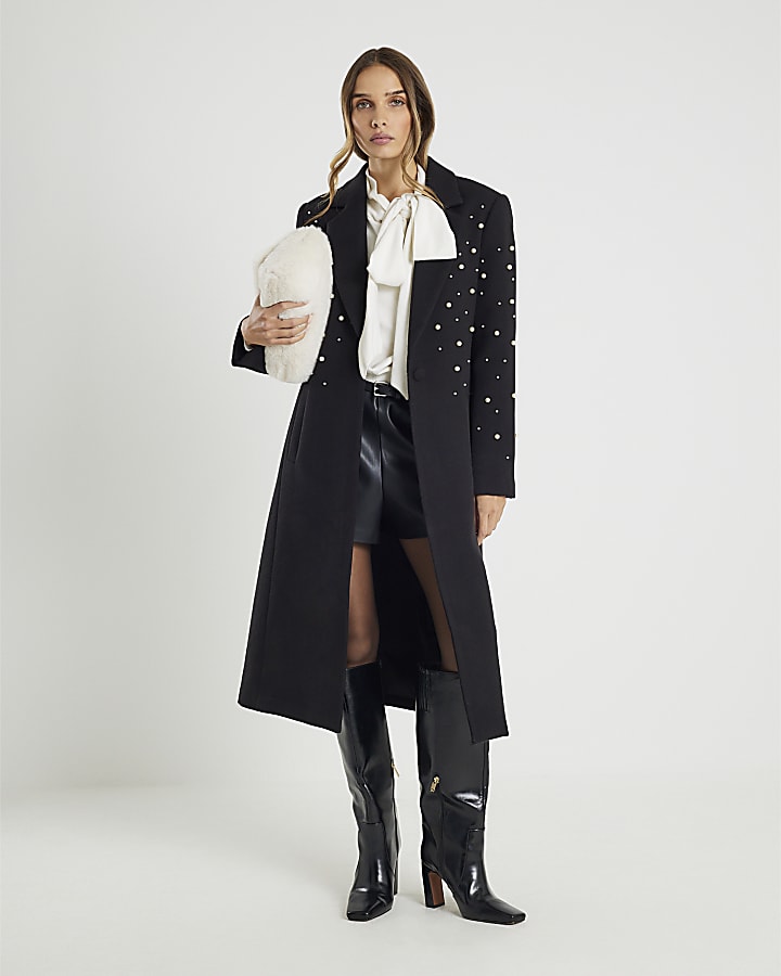 Black Pearl Embellished Coat