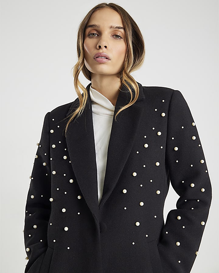 Black Pearl Embellished Coat