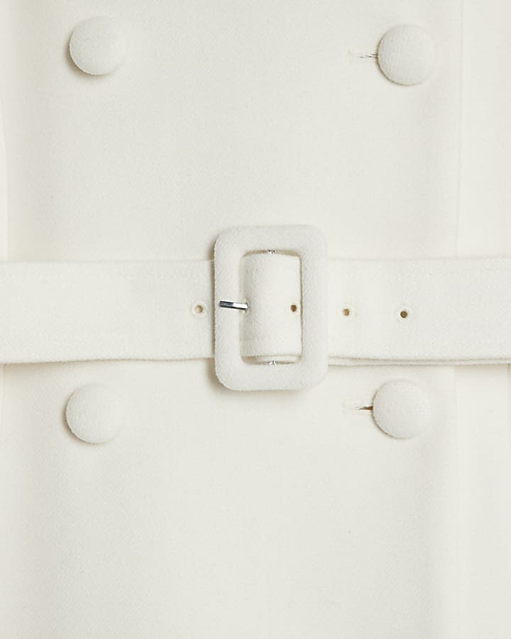 Cream Faux Fur Trim Belted Coat