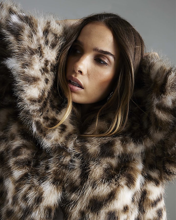 Brown Leopard Print Faux Fur Jacket