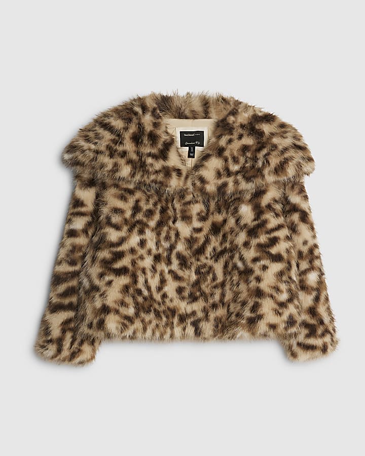 Brown Leopard Print Faux Fur Jacket