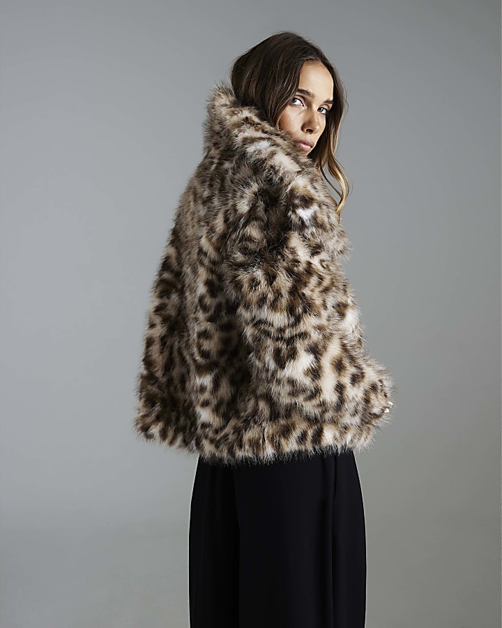 Brown Leopard Print Faux Fur Jacket