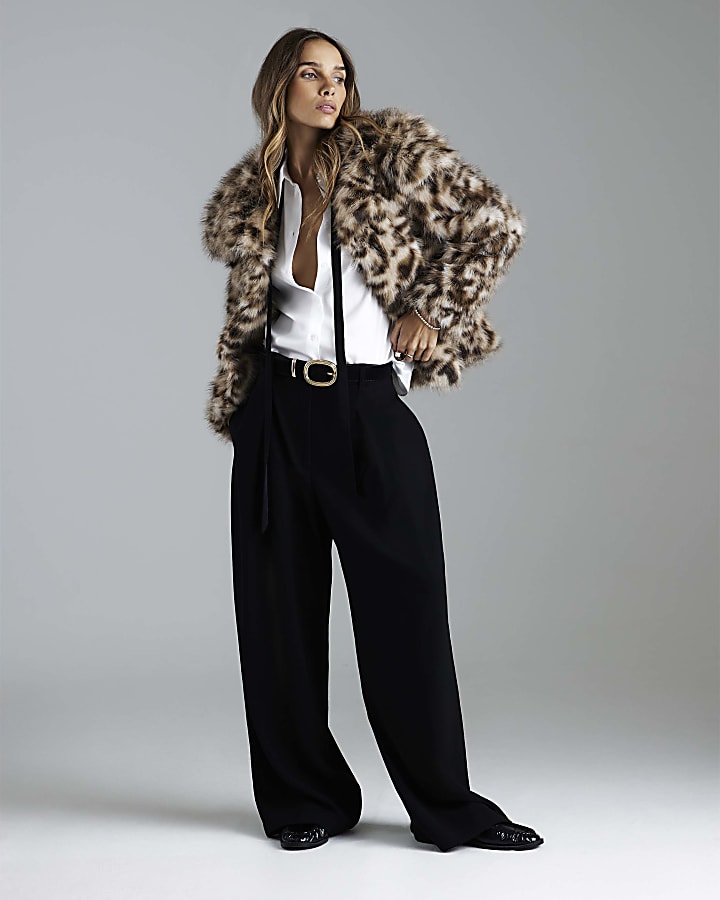 Brown Leopard Print Faux Fur Jacket