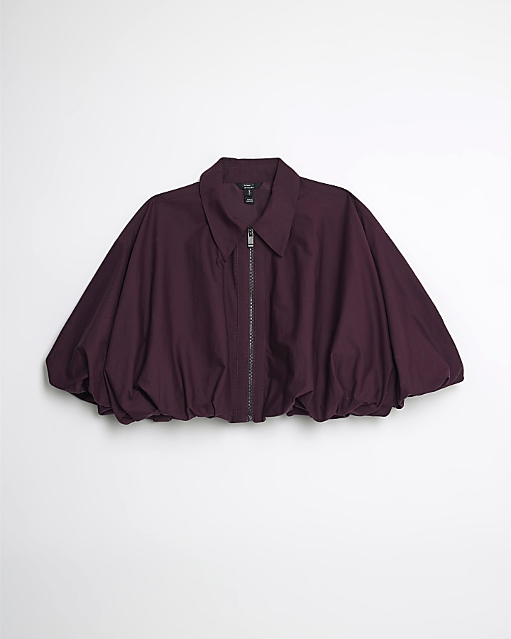 Purple Zip Front Cropped Shirt