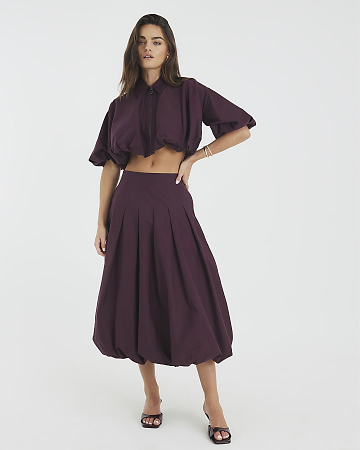 Purple Zip Front Cropped Shirt