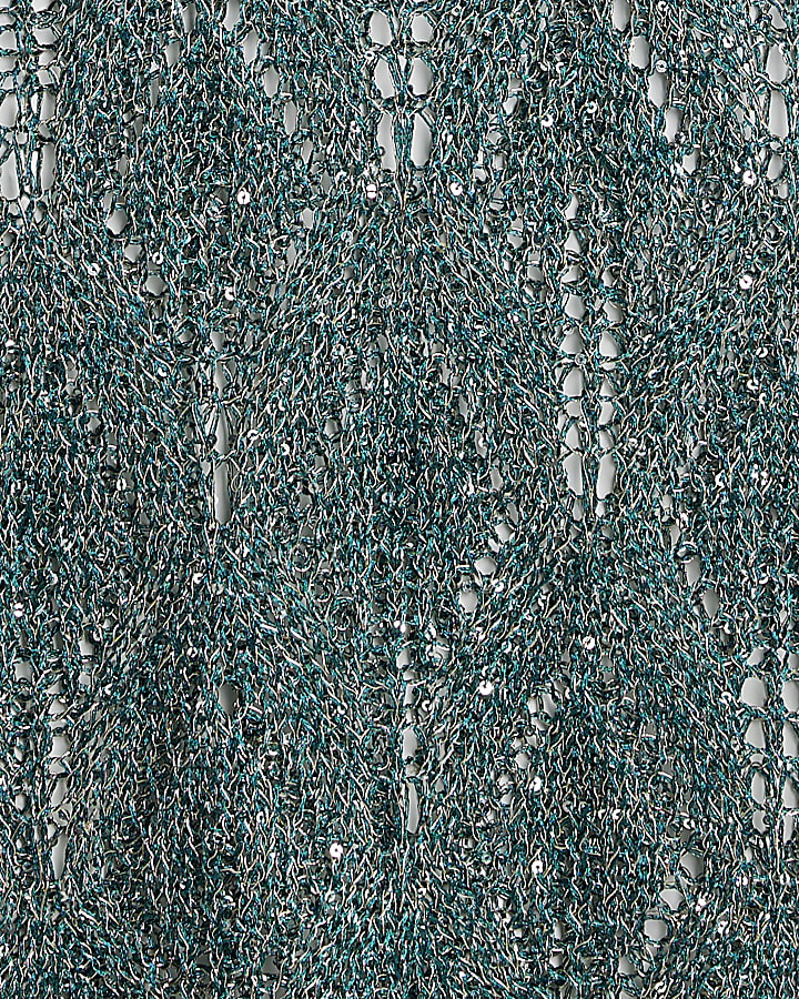 Green Metallic Knitted Beach Tunic Dress