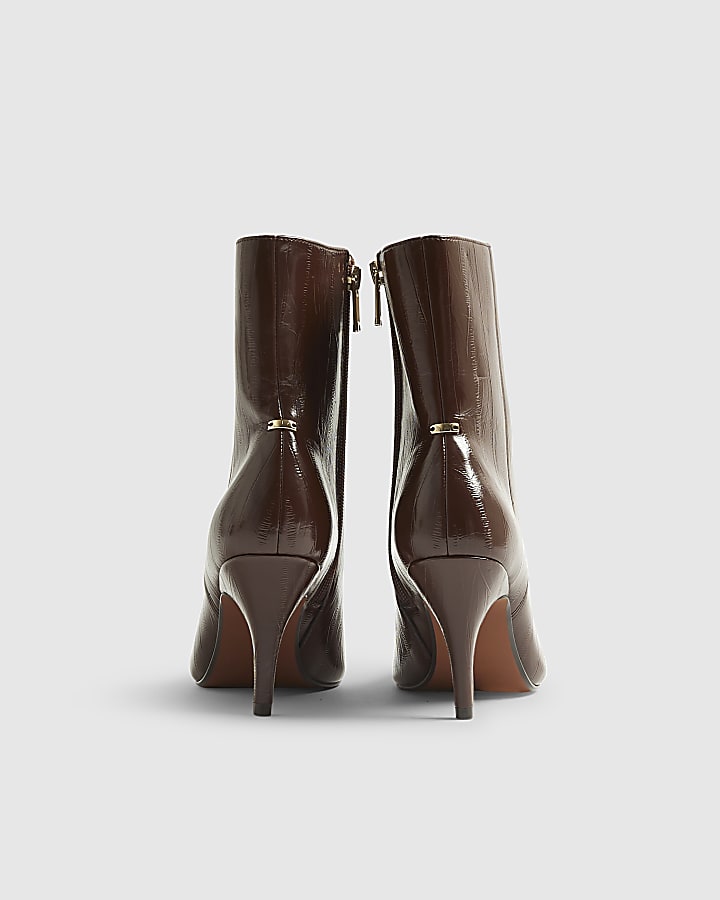 Brown Chisel Toe Heeled Ankle Boots