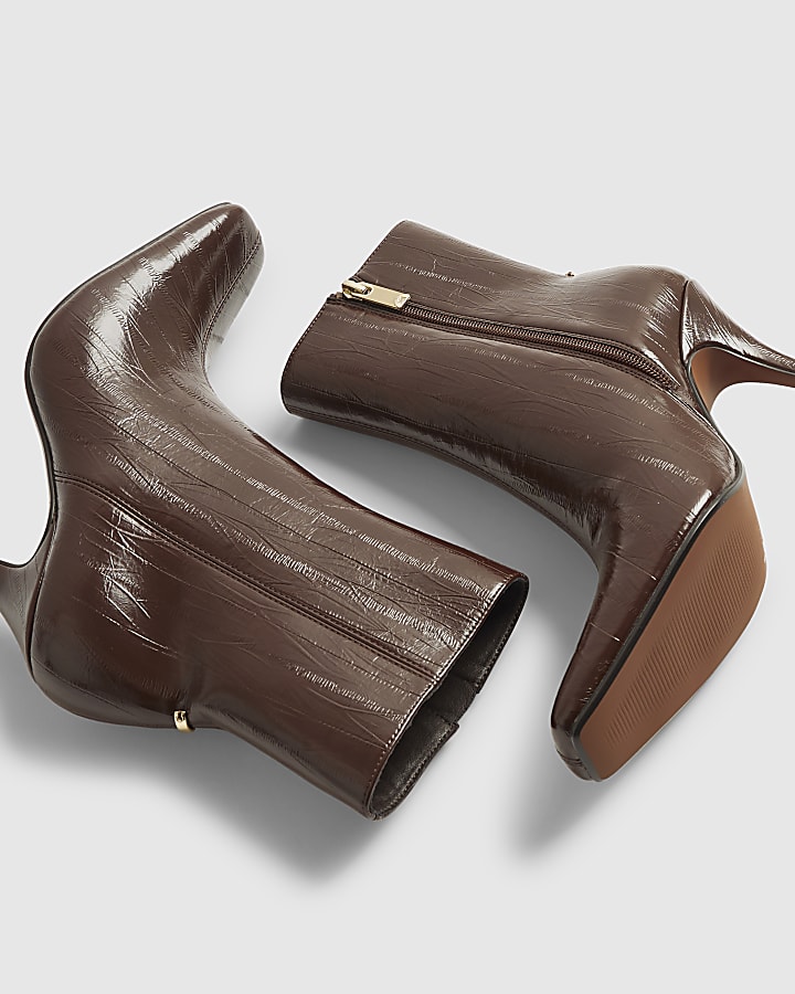 Brown Chisel Toe Heeled Ankle Boots