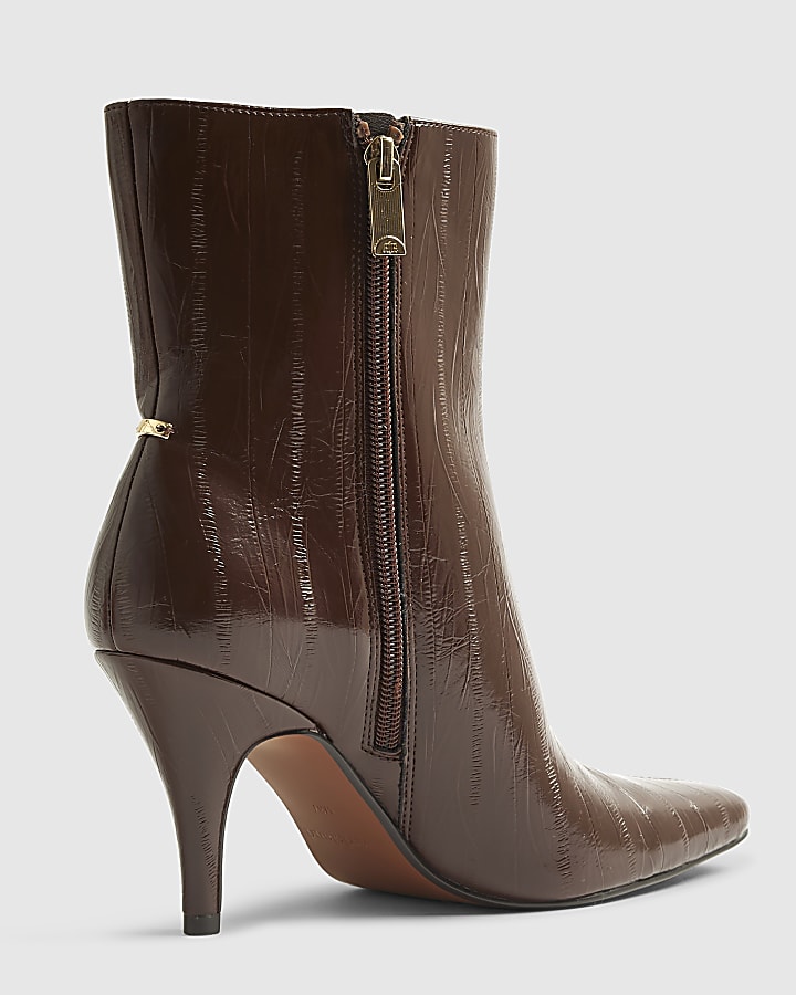 Brown Chisel Toe Heeled Ankle Boots