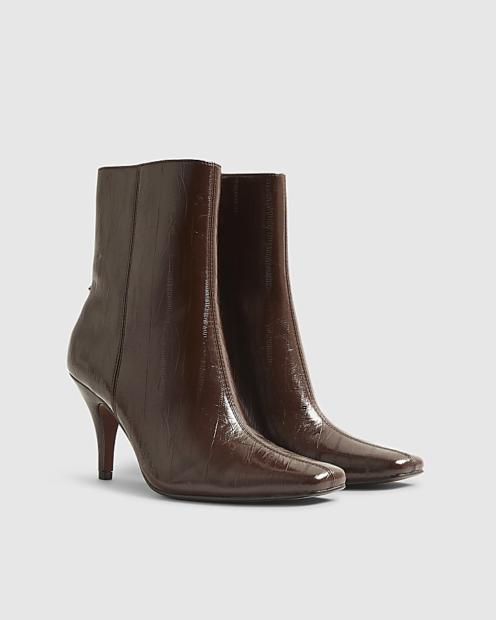 Brown Chisel Toe Heeled Ankle Boots