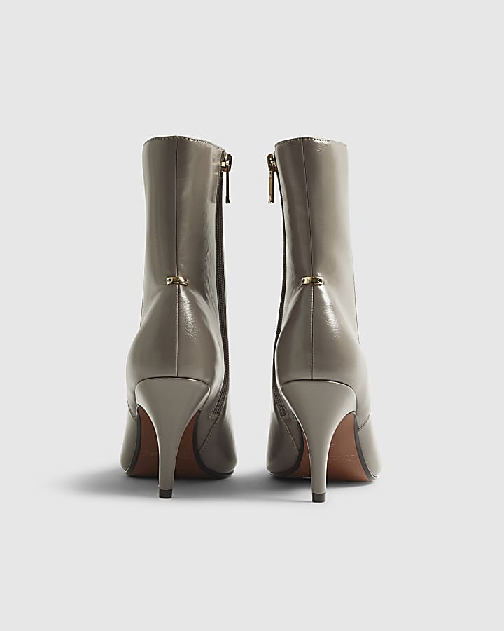 Grey Chisel Toe Heeled Ankle Boots