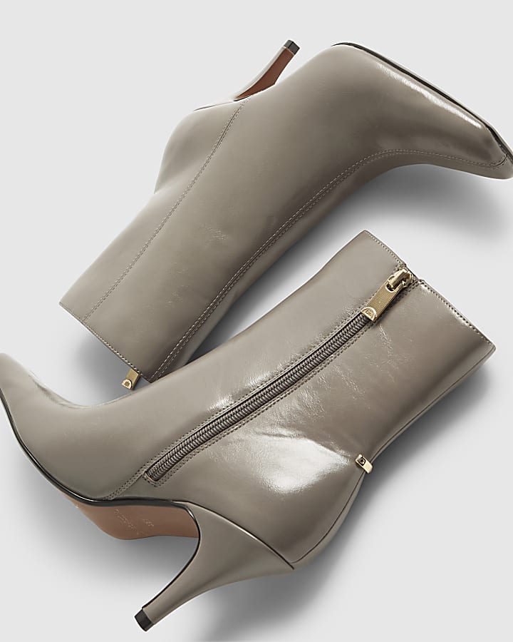 Grey Chisel Toe Heeled Ankle Boots