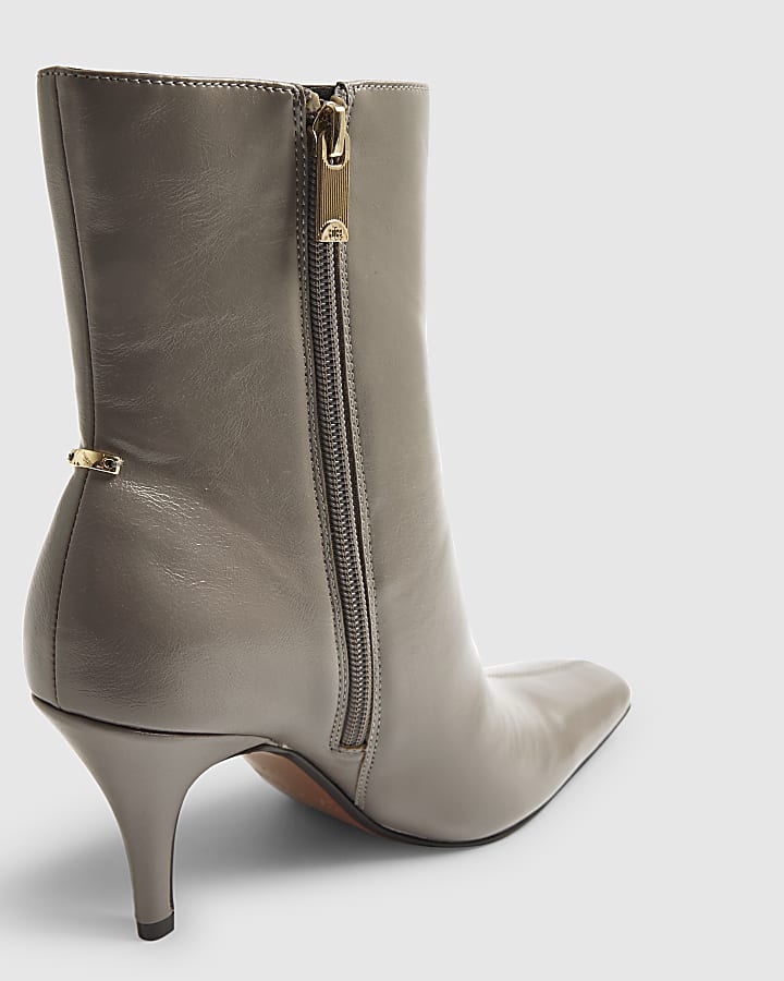 Grey Chisel Toe Heeled Ankle Boots