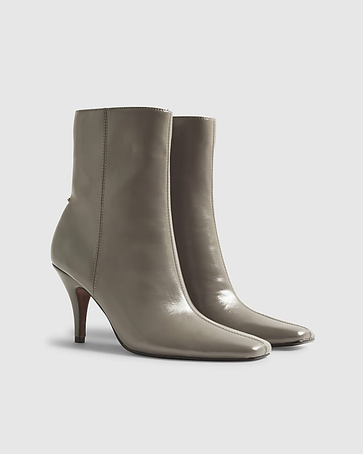 Grey Chisel Toe Heeled Ankle Boots