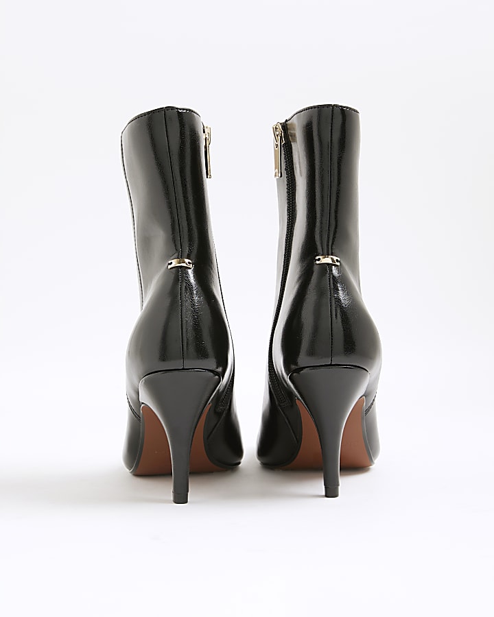 Black Chisel Toe Heeled Ankle Boots
