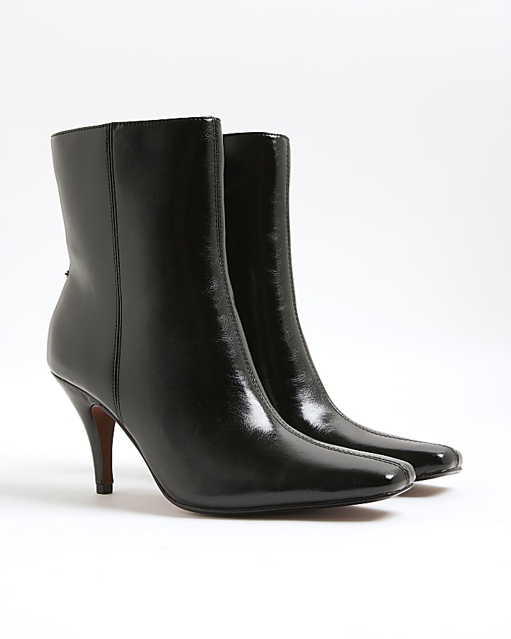 Black Chisel Toe Heeled Ankle Boots