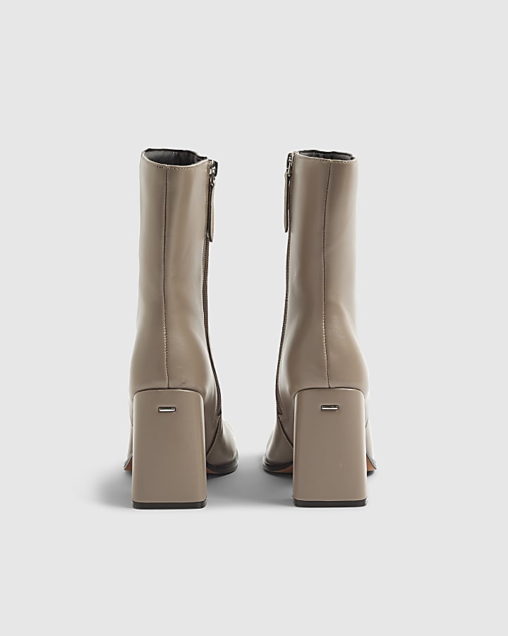 Grey Square Toe Heeled Ankle boots