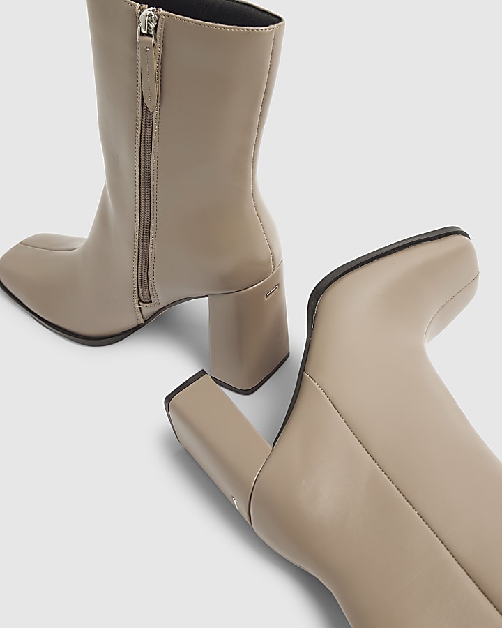 Grey Square Toe Heeled Ankle boots