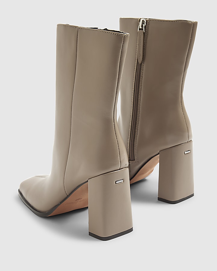Grey Square Toe Heeled Ankle boots