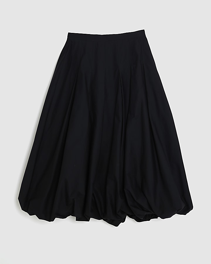 Black Bubble Hem Midi Skirt
