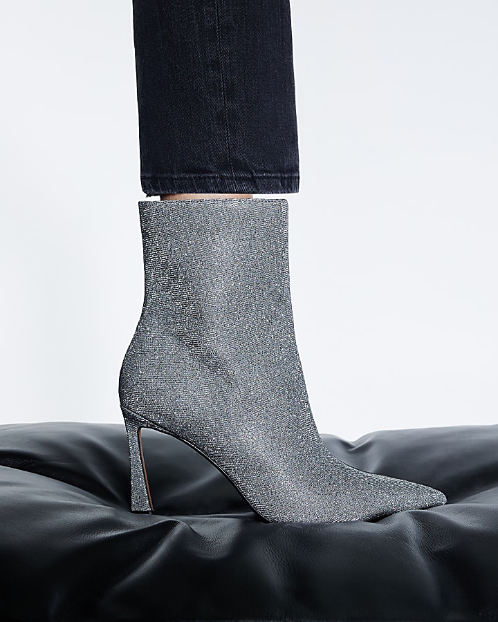 Silver Glitter Ankle Boots