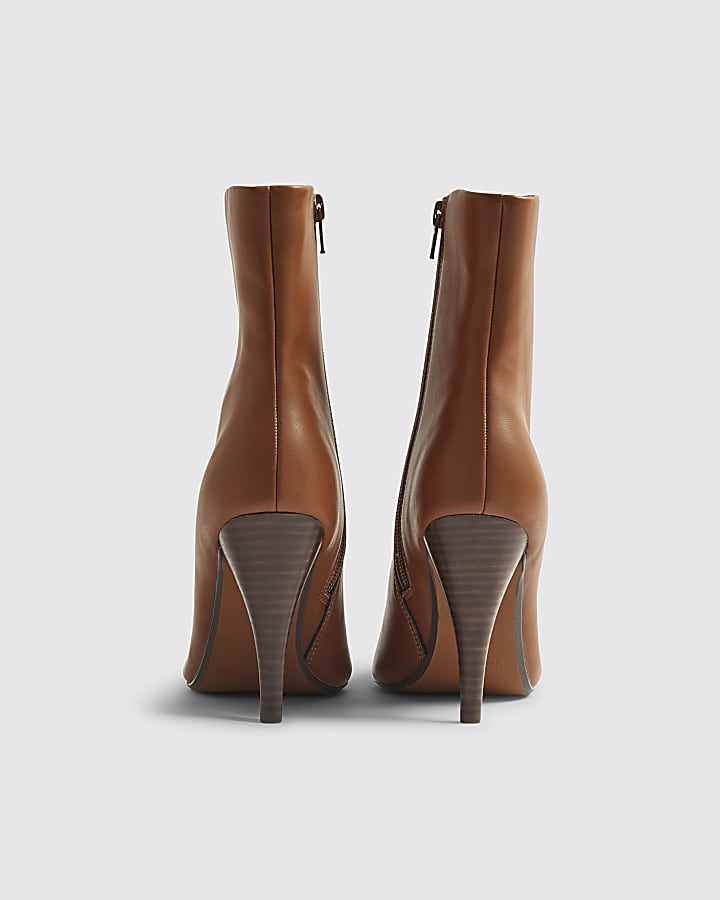 Brown Leather Heeled Ankle Boots