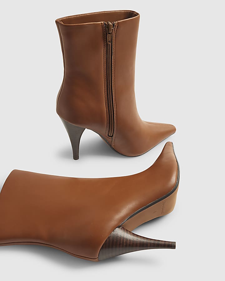 Brown Leather Heeled Ankle Boots