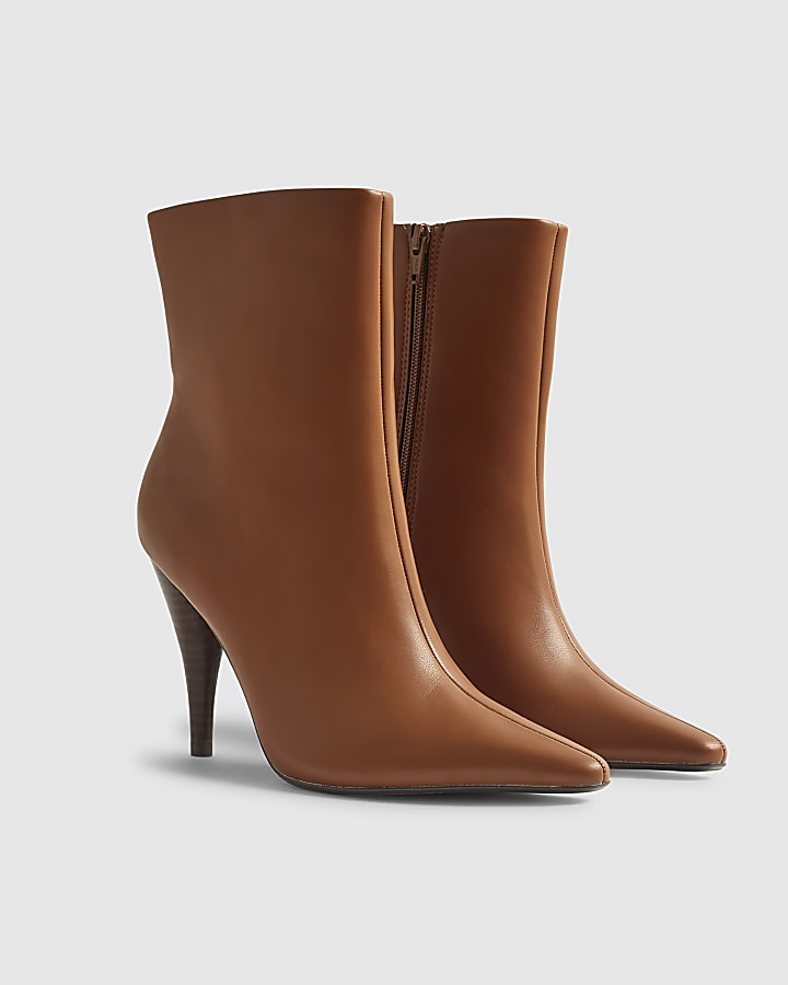 Brown Leather Heeled Ankle Boots