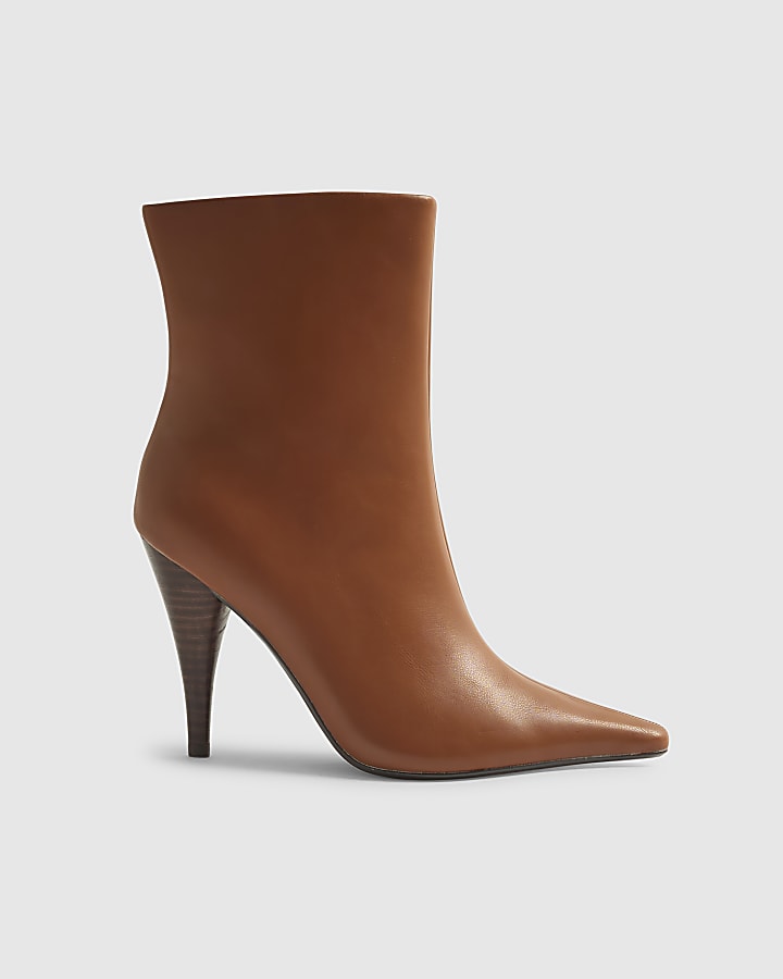 Brown Leather Heeled Ankle Boots