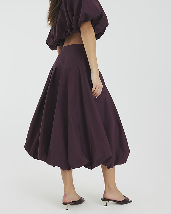 Purple Bubble Hem Midi Skirt