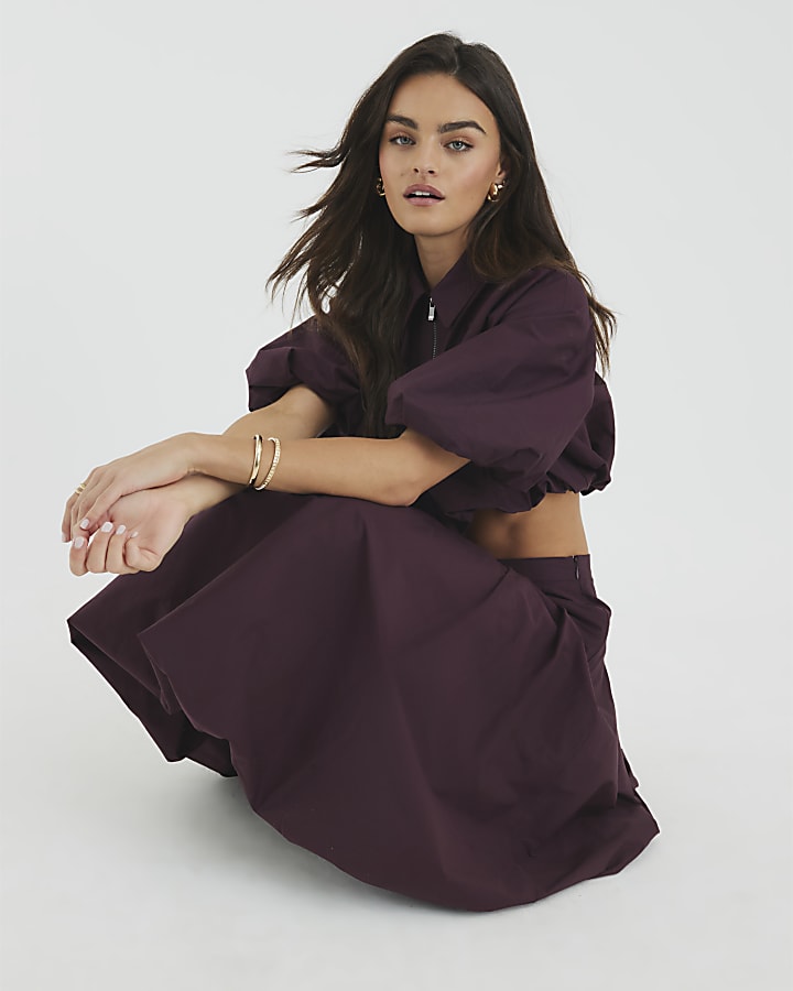 Purple Bubble Hem Midi Skirt