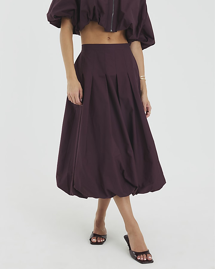 Purple Bubble Hem Midi Skirt