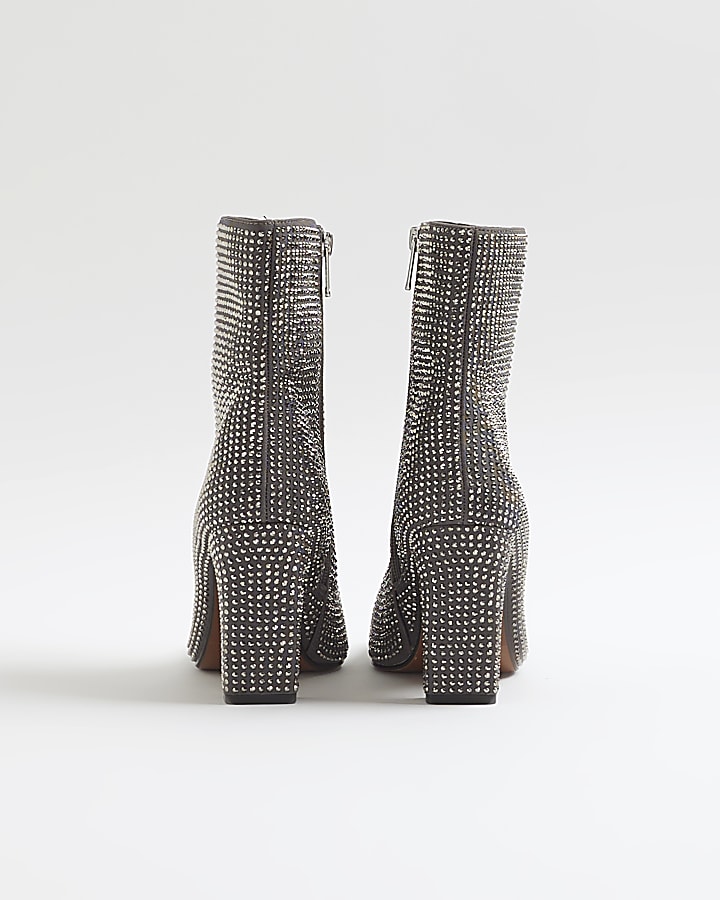 Silver Embellished Ankle Boots