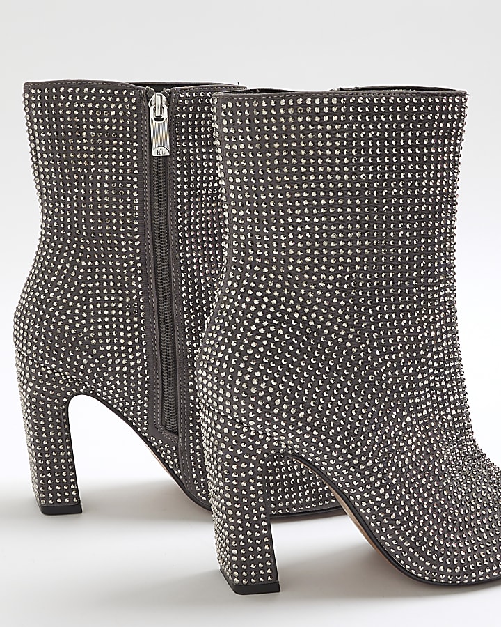 Silver Embellished Ankle Boots