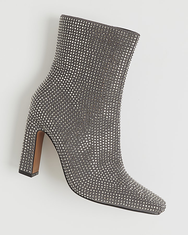 Silver Embellished Ankle Boots