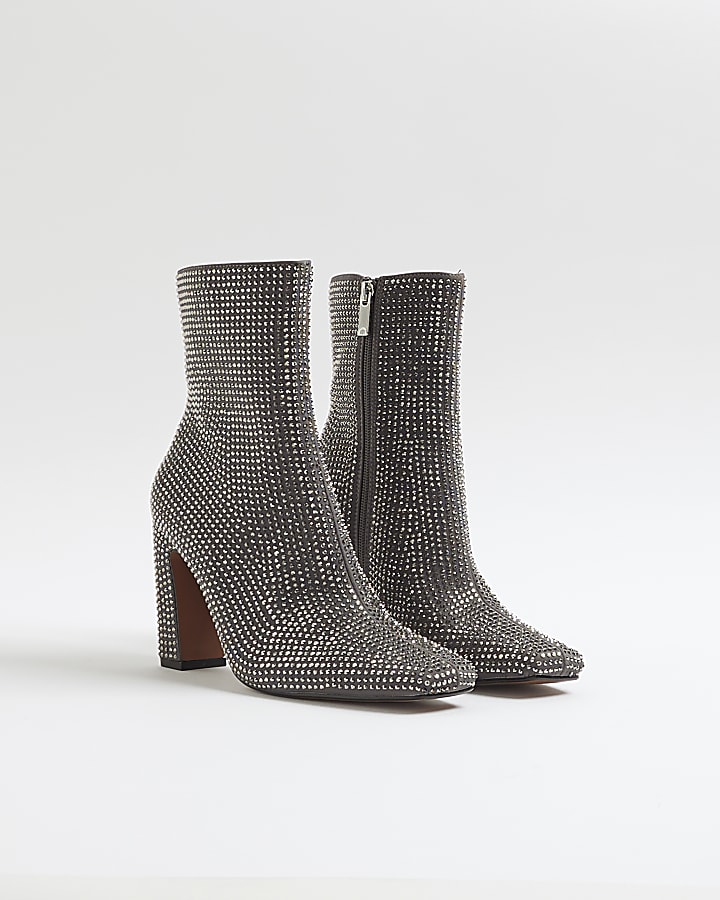 Silver Embellished Ankle Boots