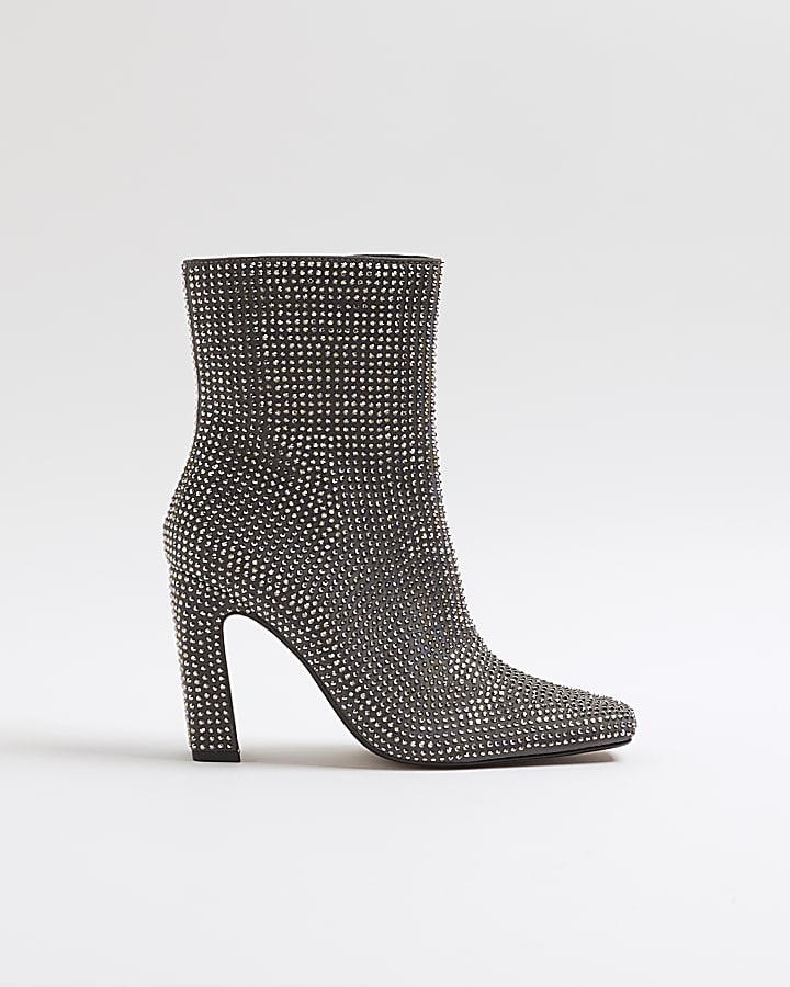 Silver Embellished Ankle Boots