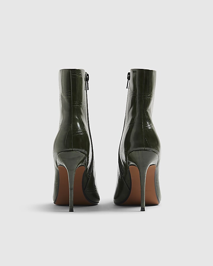 Green Skinny Heel Pointed Ankle Boots