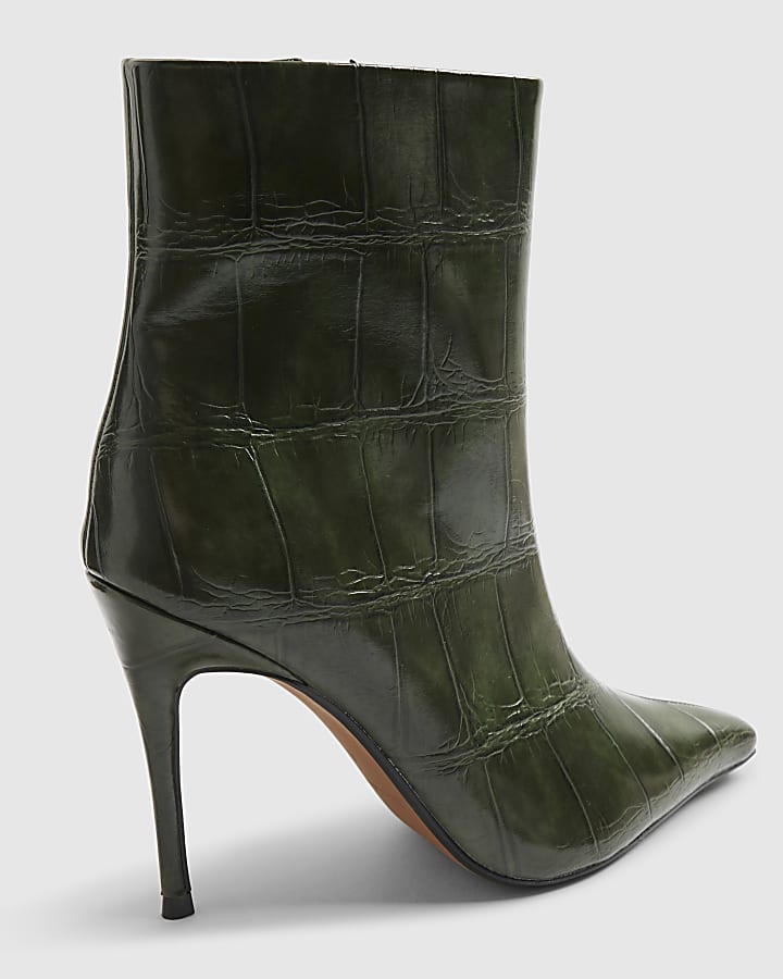Green Skinny Heel Pointed Ankle Boots