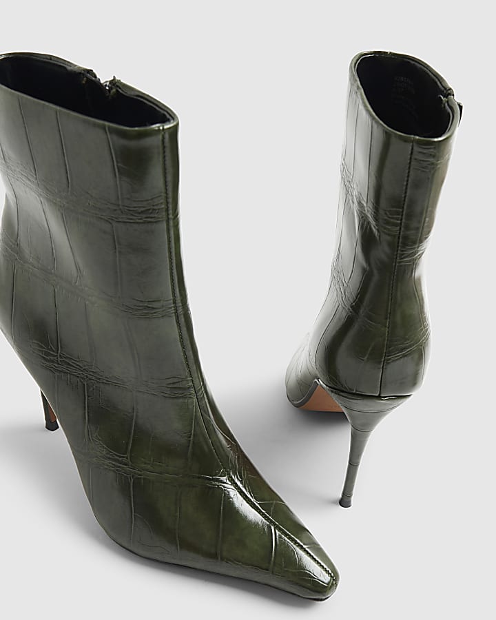 Green Skinny Heel Pointed Ankle Boots