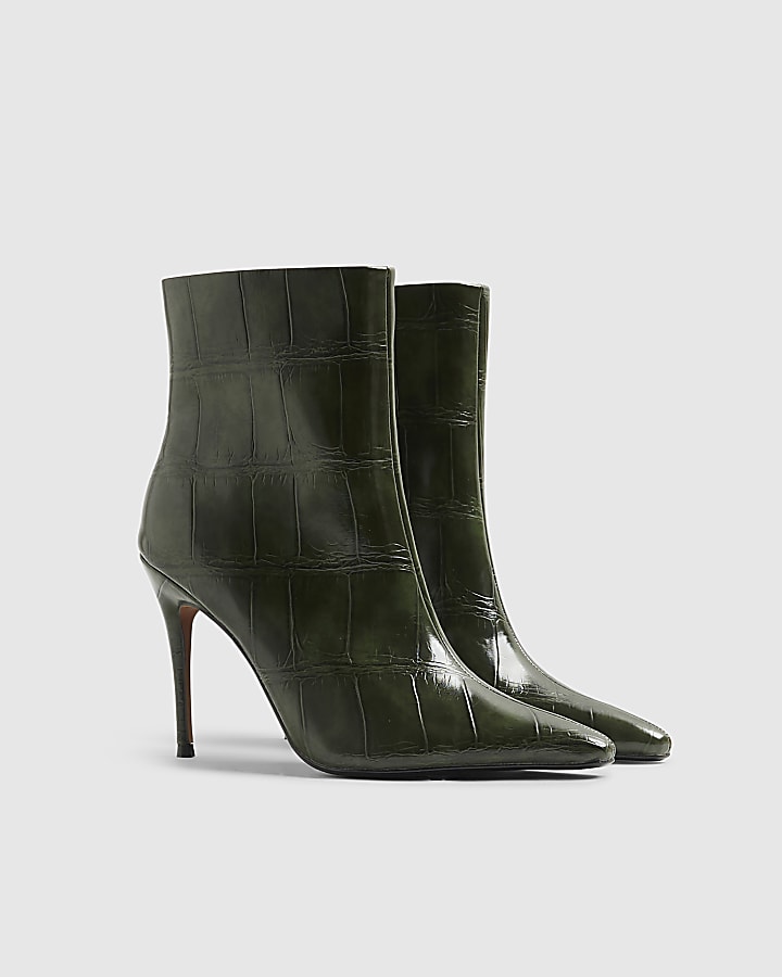 Green Skinny Heel Pointed Ankle Boots
