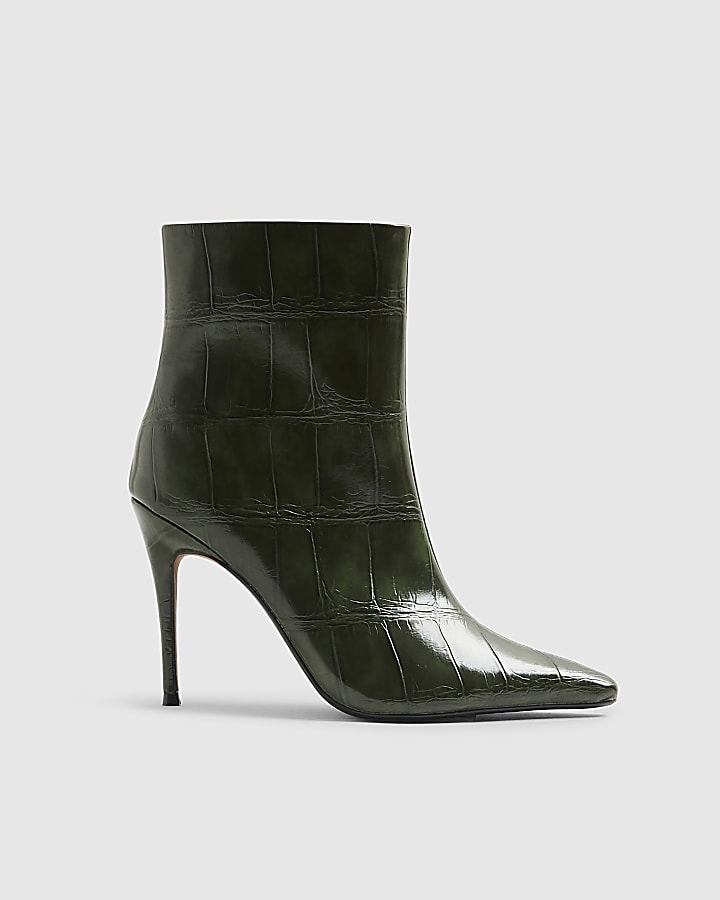 Green Skinny Heel Pointed Ankle Boots